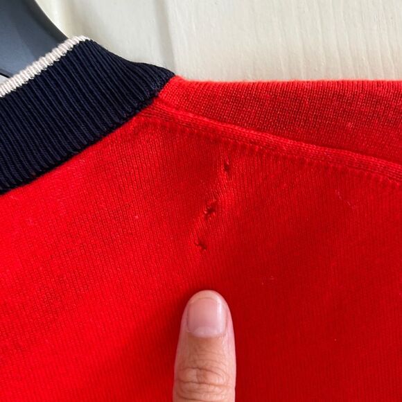 Victoria Beckham Red Blue White Crew Neck Sweater Stripe Longsleeve Top Large 10 - Picture 7 of 12